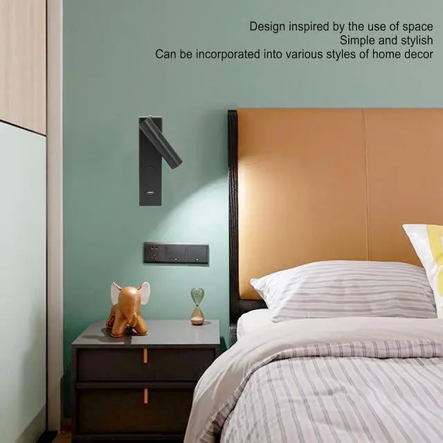 Alt view image 7 of 7 - LED Wall Lamp with USB Port, Minimalist Indoor Bedroom Reading Light, Wall Mounted and Rotatable - Adjustable Angle, Durable Aluminum, Convenient Charging for Devices