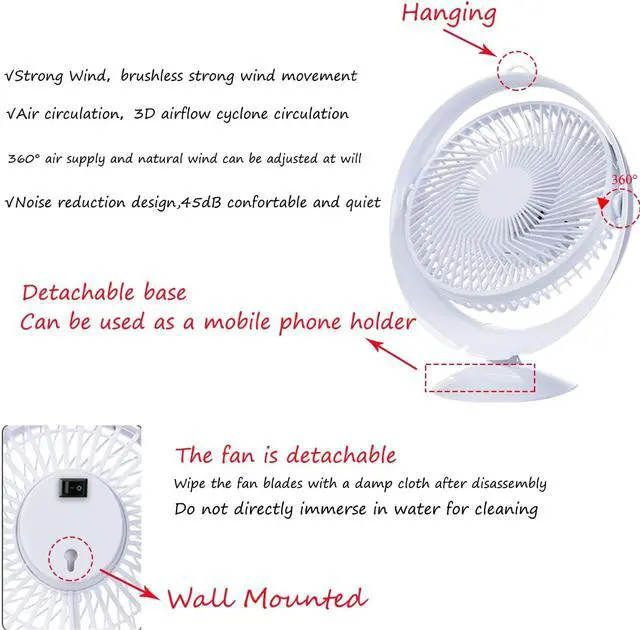 Alt view image 4 of 5 - Kiven Small Personal USB Desk Fan - Portable Fans with IR Sensor, Quiet Operation and 360°Air Supply,Adjustable Angle Bedside Table Fan for Office,Bedroom,pets fan,Car Outdoor Travel(White)