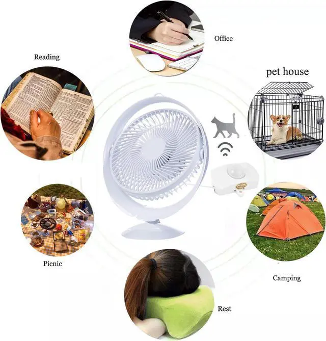 Alt view image 5 of 5 - Kiven Small Personal USB Desk Fan - Portable Fans with IR Sensor, Quiet Operation and 360°Air Supply,Adjustable Angle Bedside Table Fan for Office,Bedroom,pets fan,Car Outdoor Travel(White)