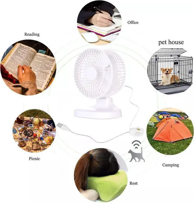 Alt view image 5 of 5 - Kiven USB Desk Fans with Remote Control,6-in Mini Fans,Adjustable Desktop Table Cooling Fan in Single Button,Rotation Strong Wind,Quiet Personal Mini Fan for Home Desktop Office Travel(White)