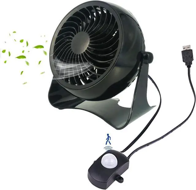 Main image of Kiven USB Desk Fan With Motion Sensor, 5.7INCH Mini Fan,360°Adjustable Desktop Table Cooling Fan in Single Button, Rotation Strong Wind, Quiet Personal Mini Fan for Home Desktop Office TravelBlack