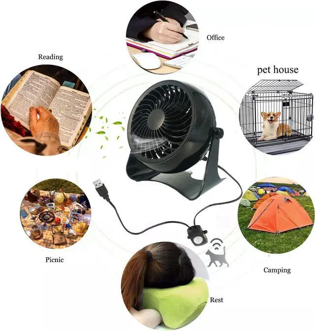 Alt view image 5 of 5 - Kiven USB Desk Fan With Motion Sensor, 5.7INCH Mini Fan,360°Adjustable Desktop Table Cooling Fan in Single Button, Rotation Strong Wind, Quiet Personal Mini Fan for Home Desktop Office TravelBlack