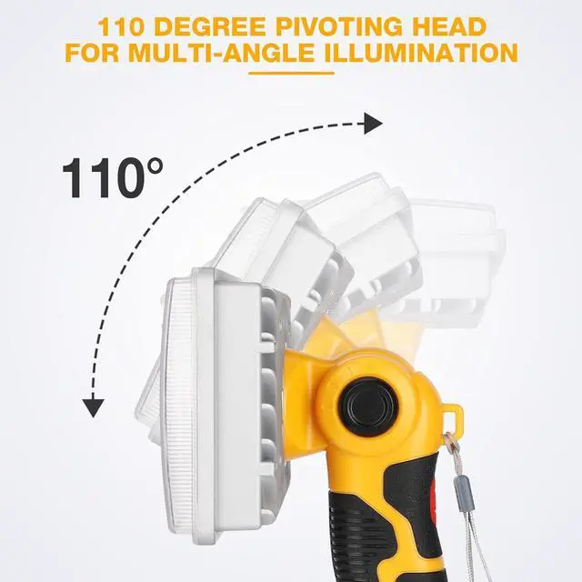 Alt view image 6 of 7 - LED Work Light for Dewalt 20V Battery, Hiesuan 30W 3300LM Jobsite Light Flashlight Spotlight with 110 Degree Pivoting Head Zinc Alloy, 5V 2.1A USB Port
