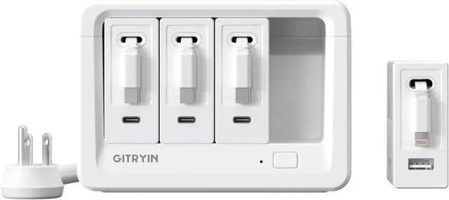 Main image of Gitryin 1 Lightning Retractable Wall Charger, 1 Type-C Retractable Wall Charger and 10-in-1 Desktop Charging Station with 2 Type-C Retractable Wall Chargers