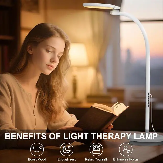Alt view image 3 of 7 - Light Therapy Lamp, LED 10000 Lux Floor Happy Therapy Light, UV-Free Sun Lamp with 5 Brightness & 5 Color Temperatures, 3 Heights for Apartment/Office/Home