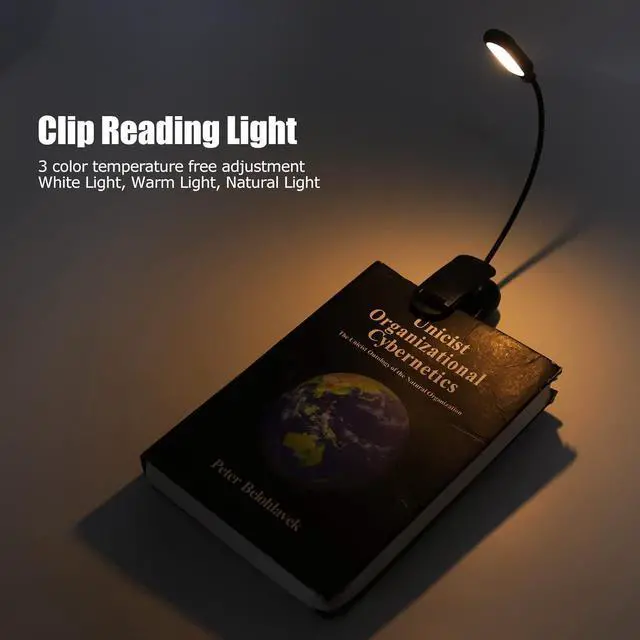 Alt view image 2 of 7 - LED Reading Clip On Light Eye 5LEDs 360° Gooseneck Flexible 3 Color USB Rechargeable Top Button Control for Studying University Dormitory Office Bedroom