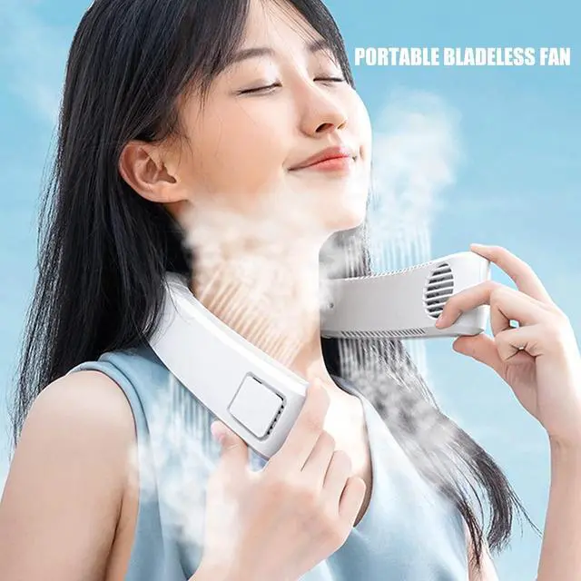 Alt view image 3 of 7 - USB Charging Neck Fan, Wearable and Portable, 80 Holes High Poly Wind, 4000 5500rpm, Lightweight Fan for Household and Outdoor Use (White)