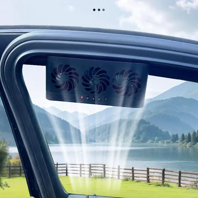Alt view image 3 of 7 - Car Cooling Fan USB Charging Battery Solar Powered Cooling Systems with 3 Air Outlet Auto Front Rear Window Exhaust Fan