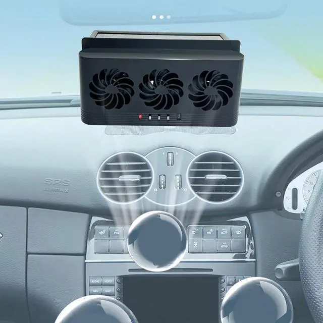 Alt view image 6 of 7 - Car Cooling Fan USB Charging Battery Solar Powered Cooling Systems with 3 Air Outlet Auto Front Rear Window Exhaust Fan