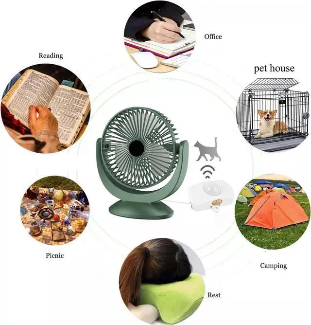 Alt view image 5 of 6 - Kiven USB Desk Fan Small Table Fan with Motion Sensor,Quiet Operation Portable Fan Adjustable Strong Airflow Mini Personal Fan for Home Office Bedroom Table and Desktop Car Outdoor Travel