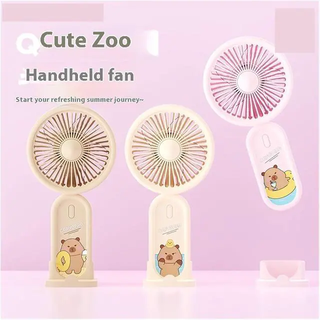 Alt view image 2 of 6 - Three-Speed High Wind Desktop Portable Cute Pattern USB Charging Multi-Function Handheld Fan with Base Bracket Electric Fan(Pink)