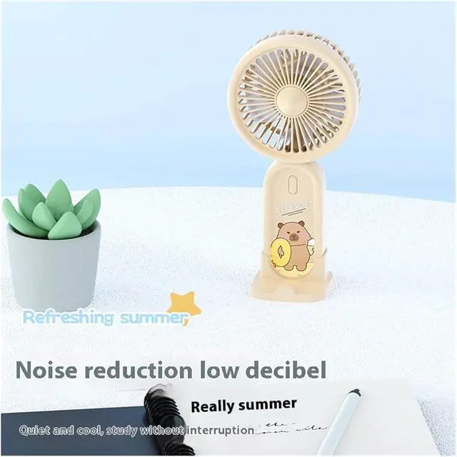 Alt view image 3 of 6 - Three-Speed High Wind Desktop Portable Cute Pattern USB Charging Multi-Function Handheld Fan with Base Bracket Electric Fan(Pink)