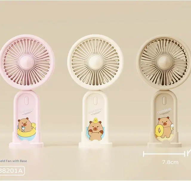 Alt view image 6 of 6 - Three-Speed High Wind Desktop Portable Cute Pattern USB Charging Multi-Function Handheld Fan with Base Bracket Electric Fan(Pink)