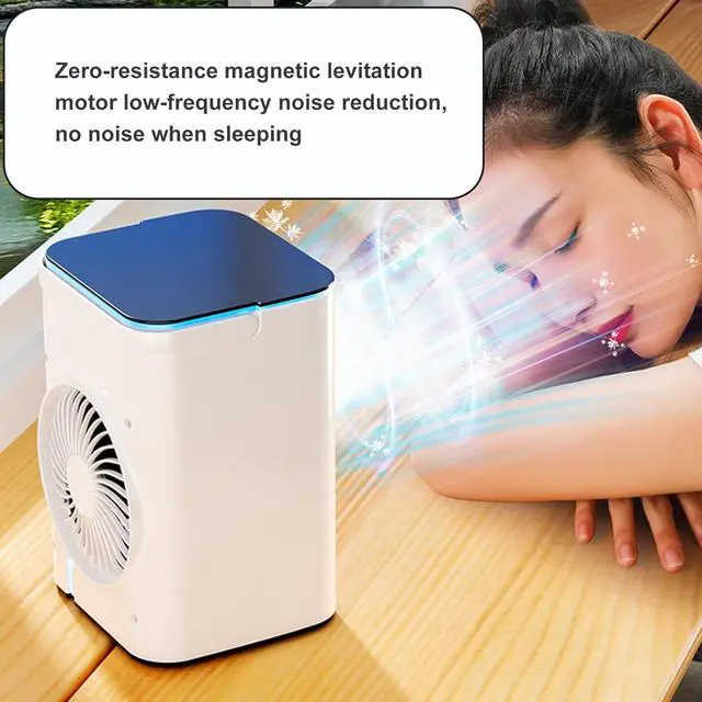 Alt view image 3 of 7 - Small USB Air Conditioning Portable Desktop Cooling Fan with 3 Speed and 7 LED Light for Office Bedroom Dormitory