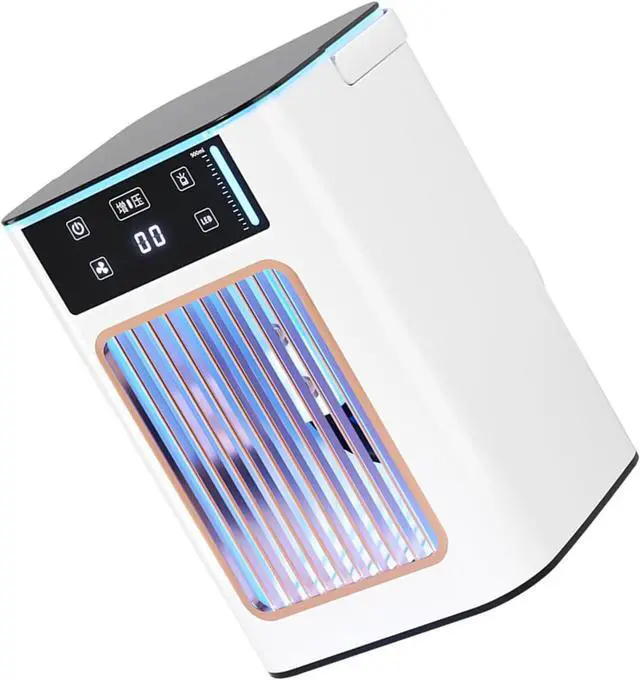 Alt view image 4 of 7 - Small USB Air Conditioning Portable Desktop Cooling Fan with 3 Speed and 7 LED Light for Office Bedroom Dormitory