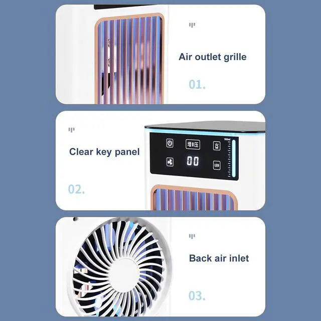 Alt view image 5 of 7 - Small USB Air Conditioning Portable Desktop Cooling Fan with 3 Speed and 7 LED Light for Office Bedroom Dormitory