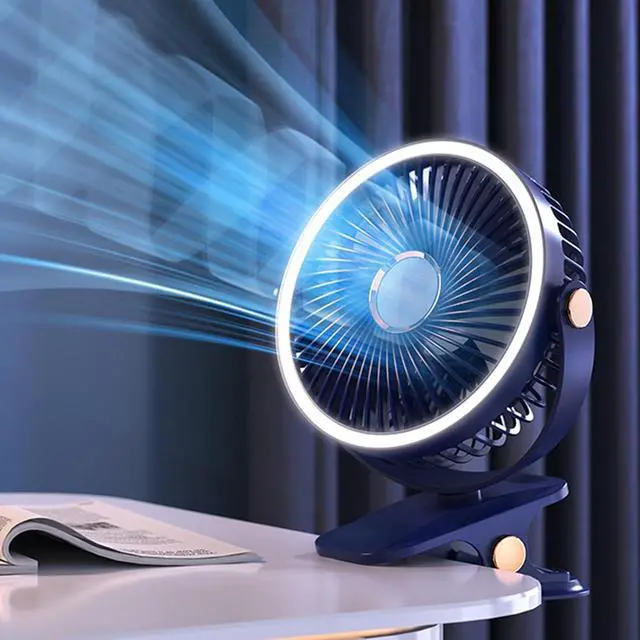 Alt view image 2 of 7 - USB/Battery Powered Fan Quiet Clip On Fan Small Fan for Bedroom Office Desktop Cooling Fan with Night Lamp Strong Clamp