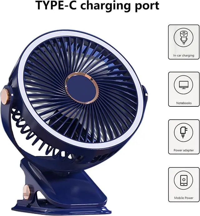 Alt view image 3 of 7 - USB/Battery Powered Fan Quiet Clip On Fan Small Fan for Bedroom Office Desktop Cooling Fan with Night Lamp Strong Clamp