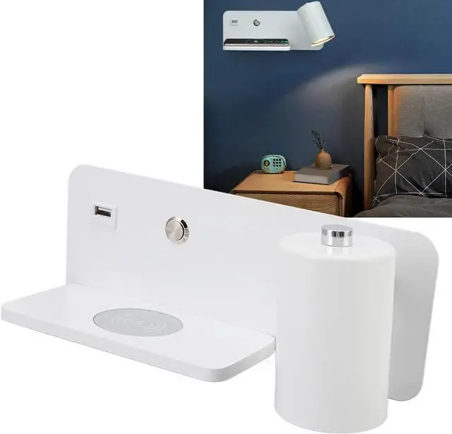 Alt view image 5 of 7 - 85 to 265V Adjustable Lamp Holder USB Wall Light for Reading Study Bedside Hallway, Wireless Wall Light, Convenient USB Charging Interface Charging LED Lamp (White Right)