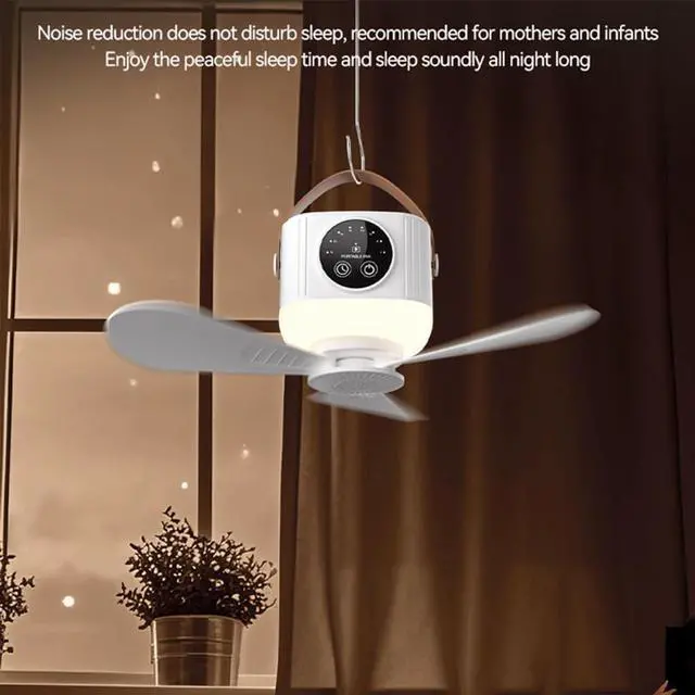 Alt view image 6 of 7 - USB Rechargeable Remote Ceiling Fan with 3600mAh/7200mAh Battery and Light Hanging Fan for Camping