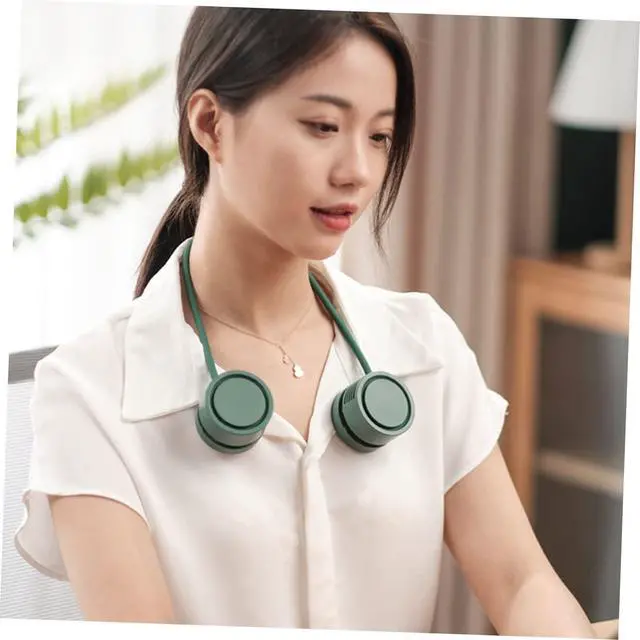 Alt view image 2 of 7 - 5 Sets Hanging Neck Fan Running Cooling Fan Portable Mini Fan Mini Fans Portable World Map Cake Stencil Portable Charging Fan Portable Neck Fan USB Fans Plastic Folding Fan Charge