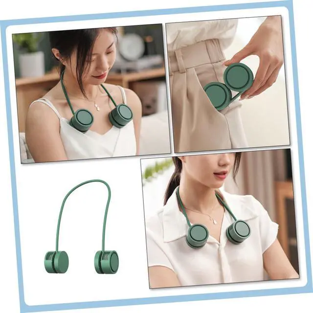Alt view image 5 of 7 - 5 Sets Hanging Neck Fan Running Cooling Fan Portable Mini Fan Mini Fans Portable World Map Cake Stencil Portable Charging Fan Portable Neck Fan USB Fans Plastic Folding Fan Charge