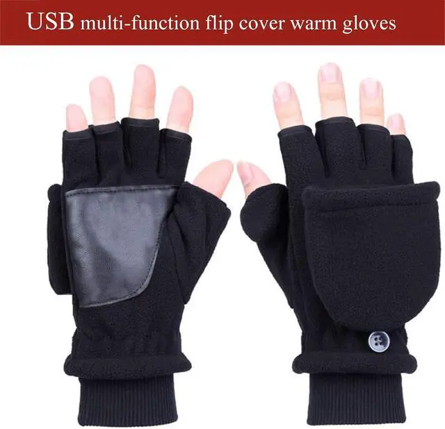 Alt view image 4 of 6 - USB Powered Heating Pattern, Heated Gloves, USB Hand Warmers Winter Warm, Sports Laptop Computer Gloves 2 in 1 Full & Fingerless Mitten for Women Men Girls Boys,B