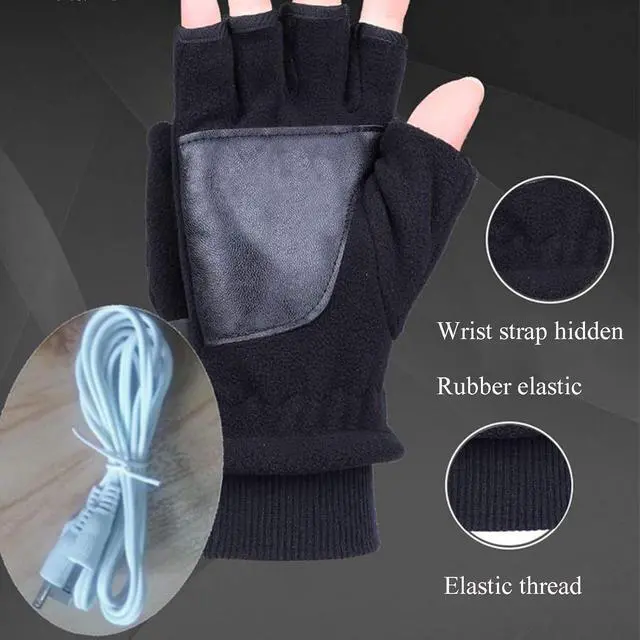 Alt view image 5 of 6 - USB Powered Heating Pattern, Heated Gloves, USB Hand Warmers Winter Warm, Sports Laptop Computer Gloves 2 in 1 Full & Fingerless Mitten for Women Men Girls Boys,B