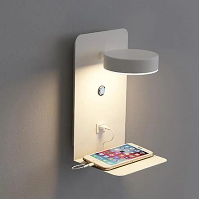 Main image of 1 Pack Modern Headboard Reading Lamp with USB Charging, Adjustable 330° Wall Light, 3 Color Modes (3000K/4000K/6000K), Button Switch for Bedroom Bedside Lighting