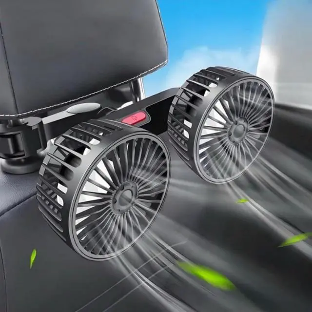 Alt view image 2 of 6 - Car Fan USB Powered Dual Head  3-Speed Portable Car Cooling Clip Fan For Car Headrest Back Seat, Quiet Brushless Motor, 360° Rotatable, Suitable For Vehicles,