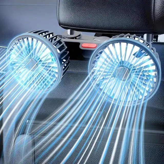 Alt view image 3 of 6 - Car Fan USB Powered Dual Head  3-Speed Portable Car Cooling Clip Fan For Car Headrest Back Seat, Quiet Brushless Motor, 360° Rotatable, Suitable For Vehicles,
