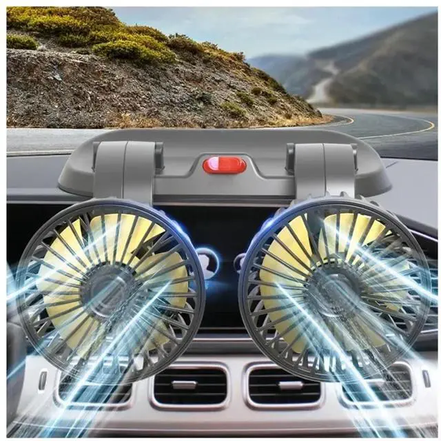 Alt view image 4 of 7 - Car Fan USB/12V/24V Double-Head Adjustable 360° Car Electric Fan Silent 2-Speed Multi-Functional Temporary Parking Card Car Fan(12V)