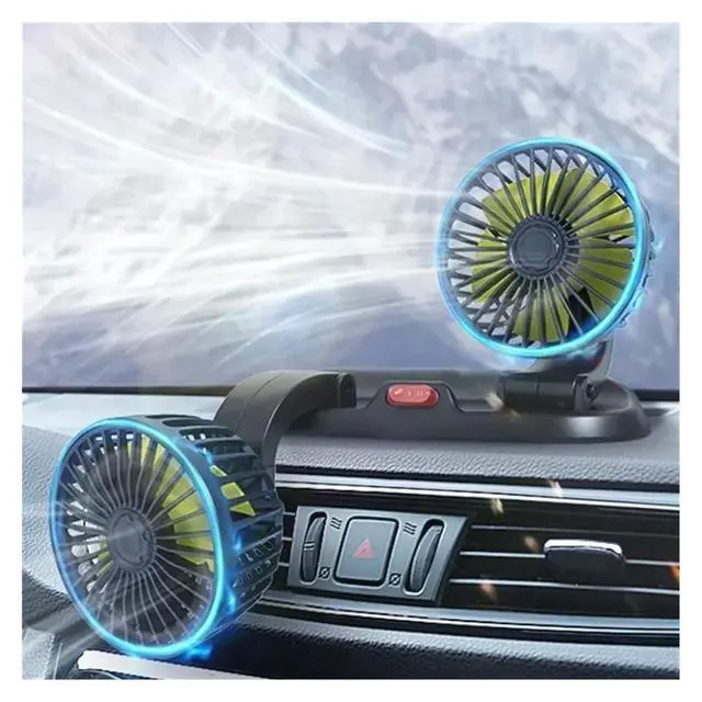 Alt view image 3 of 7 - Car Fan USB/12V/24V Double-Head Adjustable 360° Car Electric Fan Silent 2-Speed Multi-Functional Temporary Parking Card Car Fan(12V)