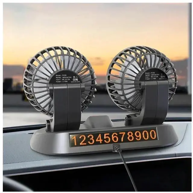 Alt view image 6 of 7 - Car Fan USB/12V/24V Double-Head Adjustable 360° Car Electric Fan Silent 2-Speed Multi-Functional Temporary Parking Card Car Fan(12V)