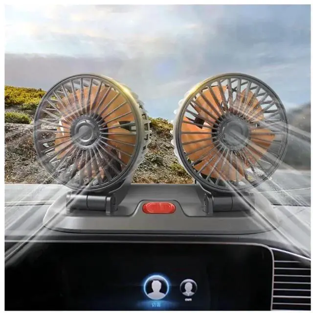 Alt view image 5 of 7 - Car Fan USB/12V/24V Double-Head Adjustable 360° Car Electric Fan Silent 2-Speed Multi-Functional Temporary Parking Card Car Fan(12V)