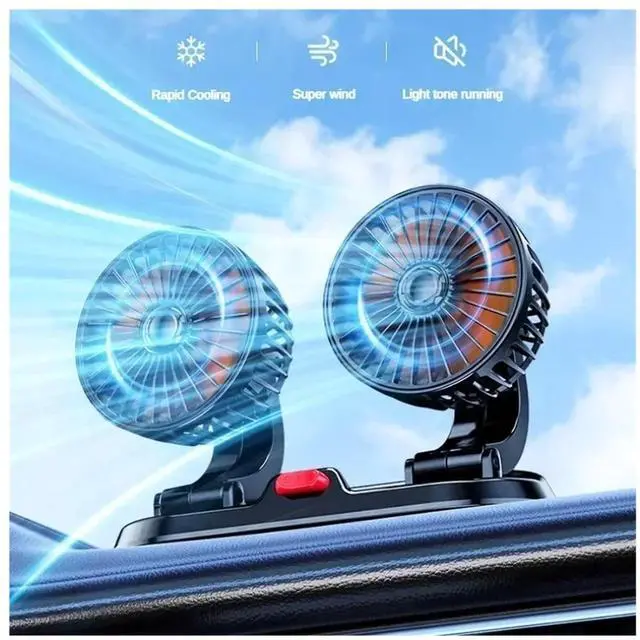 Alt view image 7 of 7 - Car Fan USB/12V/24V Double-Head Adjustable 360° Car Electric Fan Silent 2-Speed Multi-Functional Temporary Parking Card Car Fan(12V)