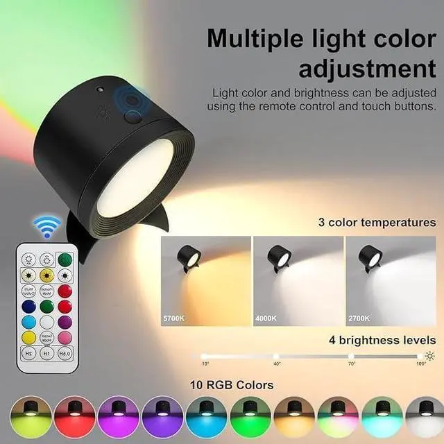 Alt view image 7 of 7 - 3CCT Dimmable Magnetic Wall Light Touch Control Reading Light Dual-Sided Touch Control Reading Lamp with USB Charging,No-Drill Bedside,Hallway Light(1-Pack)