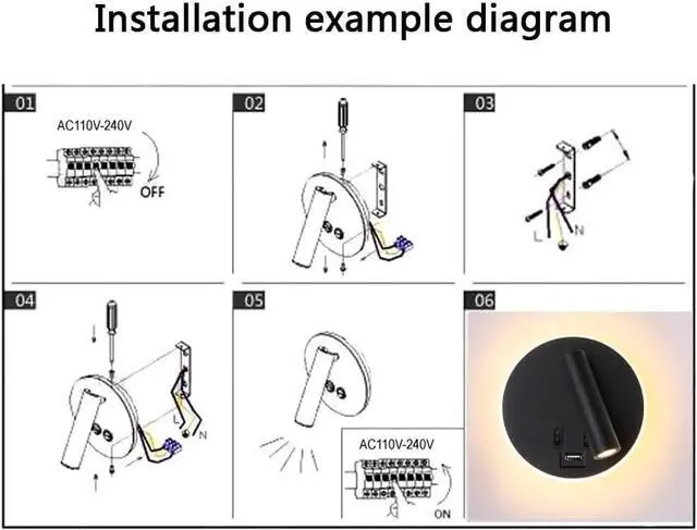 Alt view image 7 of 7 - USB Rechargeable Aluminum LED with Interior Wall Adjustable Spotlight Reading lamp for Hallway Bedroom Stairs Hotels Indoor Bedside Lamp 3000K(Black Round)