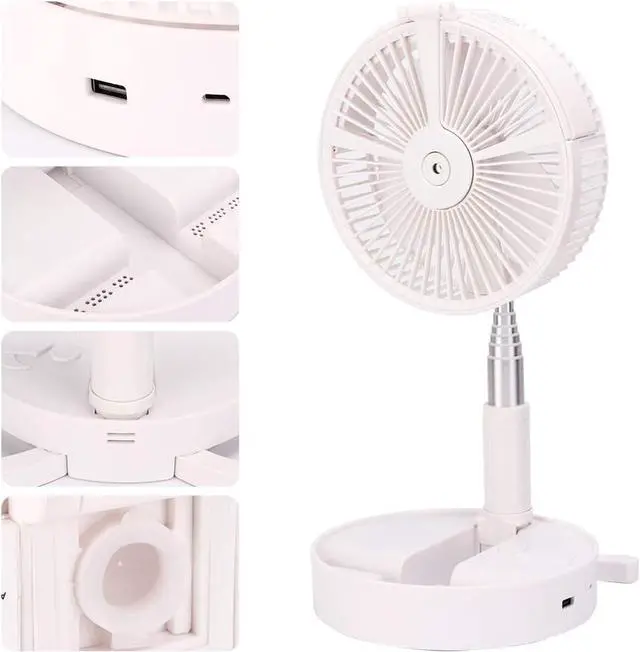 Alt view image 4 of 7 - GOTOTOP Telescopic Desktop Fan, Folding Hydrating LED Fan USB Charging, Suitable for Desk or Floor with Atomizing Function, Portable USB Power