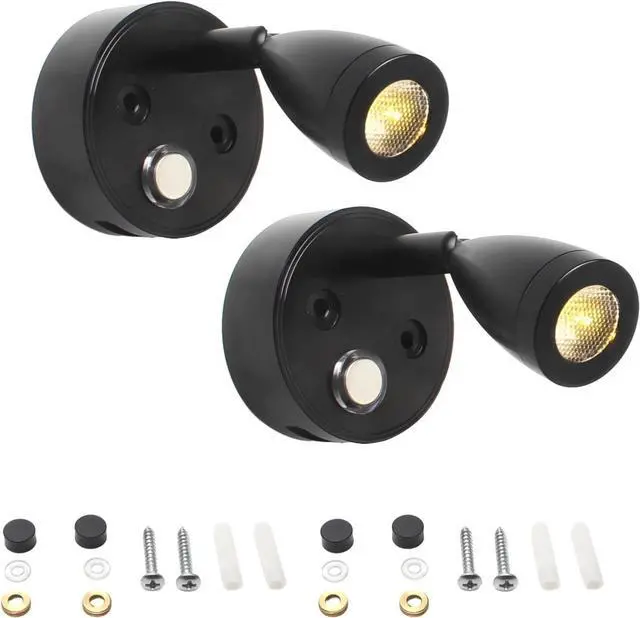 Main image of 2 Pcs 12V Led Touch-Control Reading Lights with USB Charger for Rv, Boat, Camper, Caravan, Adjustable Wall-Mount Lamp, 350° Rotating & 3 Color Settings