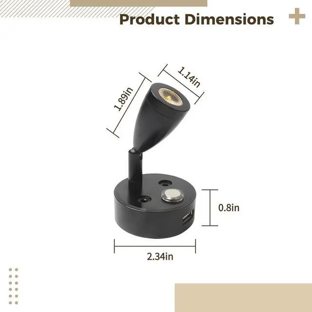 Alt view image 3 of 5 - 2 Pcs 12V Led Touch-Control Reading Lights with USB Charger for Rv, Boat, Camper, Caravan, Adjustable Wall-Mount Lamp, 350° Rotating & 3 Color Settings