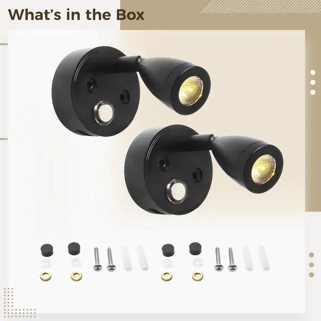 Alt view image 4 of 5 - 2 Pcs 12V Led Touch-Control Reading Lights with USB Charger for Rv, Boat, Camper, Caravan, Adjustable Wall-Mount Lamp, 350° Rotating & 3 Color Settings