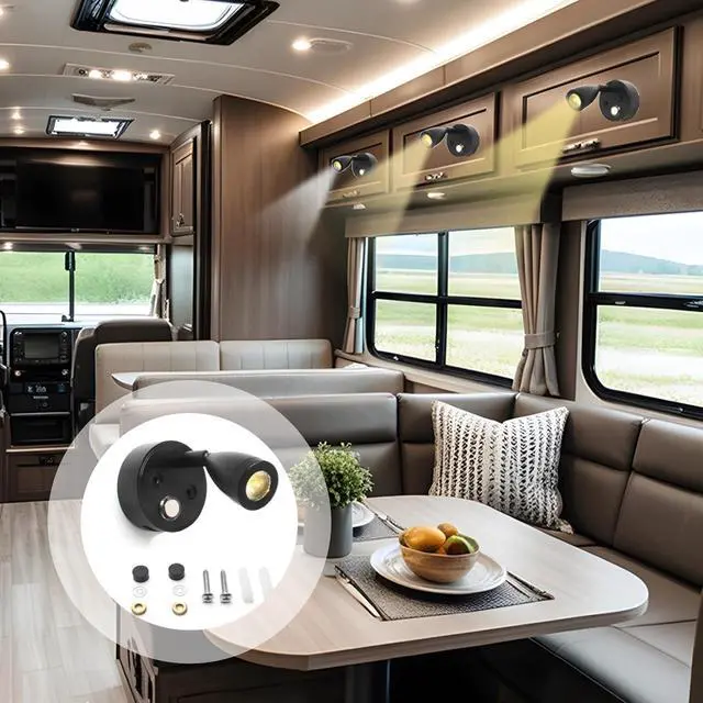 Alt view image 5 of 5 - 2 Pcs 12V Led Touch-Control Reading Lights with USB Charger for Rv, Boat, Camper, Caravan, Adjustable Wall-Mount Lamp, 350° Rotating & 3 Color Settings