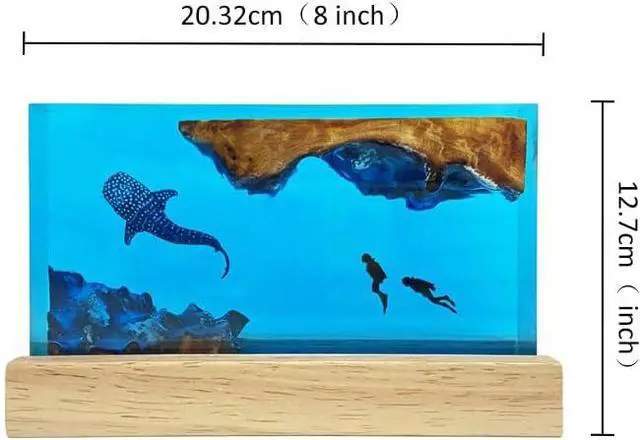 Alt view image 2 of 7 - Diver Humpback Whale Table Night Light Lamp Epoxy Resin Wood Craft with LED Lights USB Rechargeable Special Gifts for Home Use (8 * 5 inch)