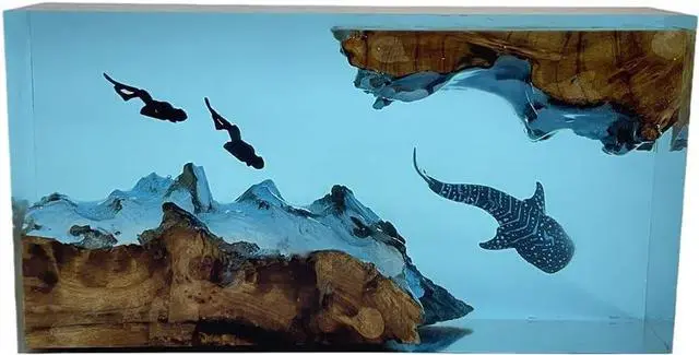 Alt view image 3 of 7 - Diver Humpback Whale Table Night Light Lamp Epoxy Resin Wood Craft with LED Lights USB Rechargeable Special Gifts for Home Use (8 * 5 inch)