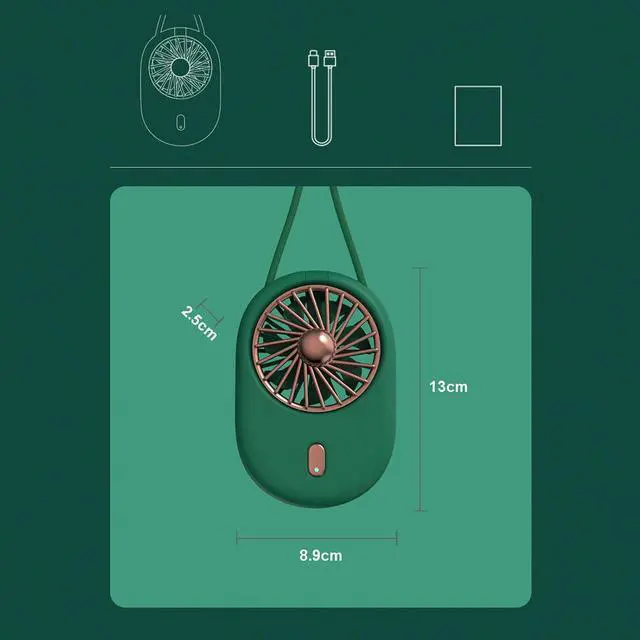Alt view image 6 of 6 - Portable Hanging Neck Fan Hand Held Mini Fan Rechargeable Wearable USB Fans with Adjustable Lanyard, 3 Switching Speed, for Outdoor Travel Camping Park,Green (Yellow)