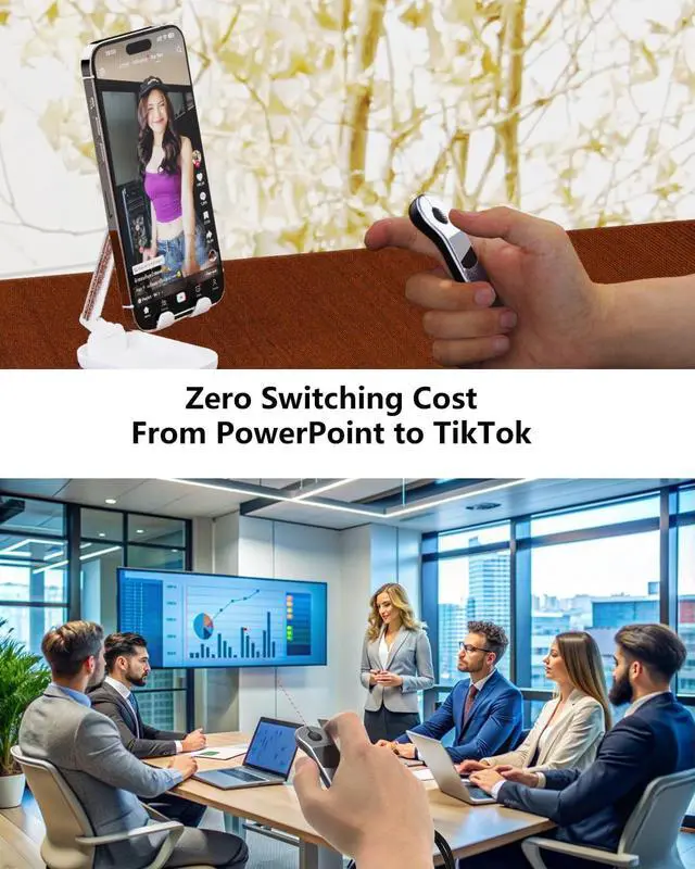 Alt view image 4 of 7 - Air Mouse Bluetooth Rechargeable Presenter with Touchpad, Remote Control for PowerPoint/Keynote/TikTok/Camera/Kindle App, Applicable for PC/iOS/Android (Silver)