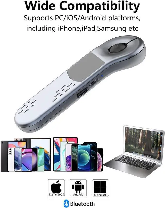 Alt view image 7 of 7 - Air Mouse Bluetooth Rechargeable Presenter with Touchpad, Remote Control for PowerPoint/Keynote/TikTok/Camera/Kindle App, Applicable for PC/iOS/Android (Silver)