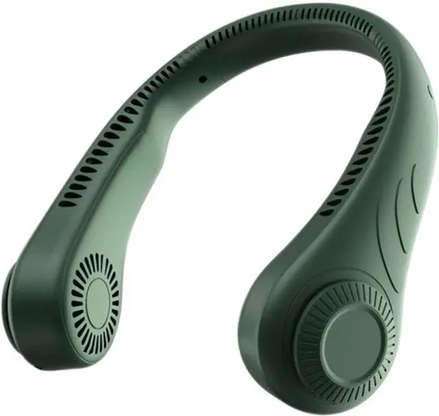 Main image of 6 summer wind-cooled neck fan no leaf hanging neck fan leafless ventilator USB rechargeable neckband fan air cooler TypeFgreen