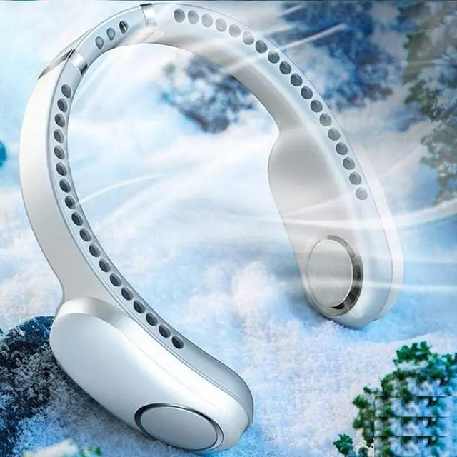 Alt view image 2 of 7 - 6 summer wind-cooled neck fan no leaf hanging neck fan leafless ventilator USB rechargeable neckband fan air cooler TypeFgreen